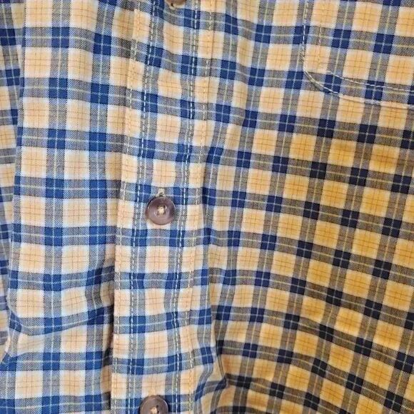 𝅺Eddie Bauer Men's Yellow/Blue Mini Plaid Short Sleeve - Picture 7 of 10